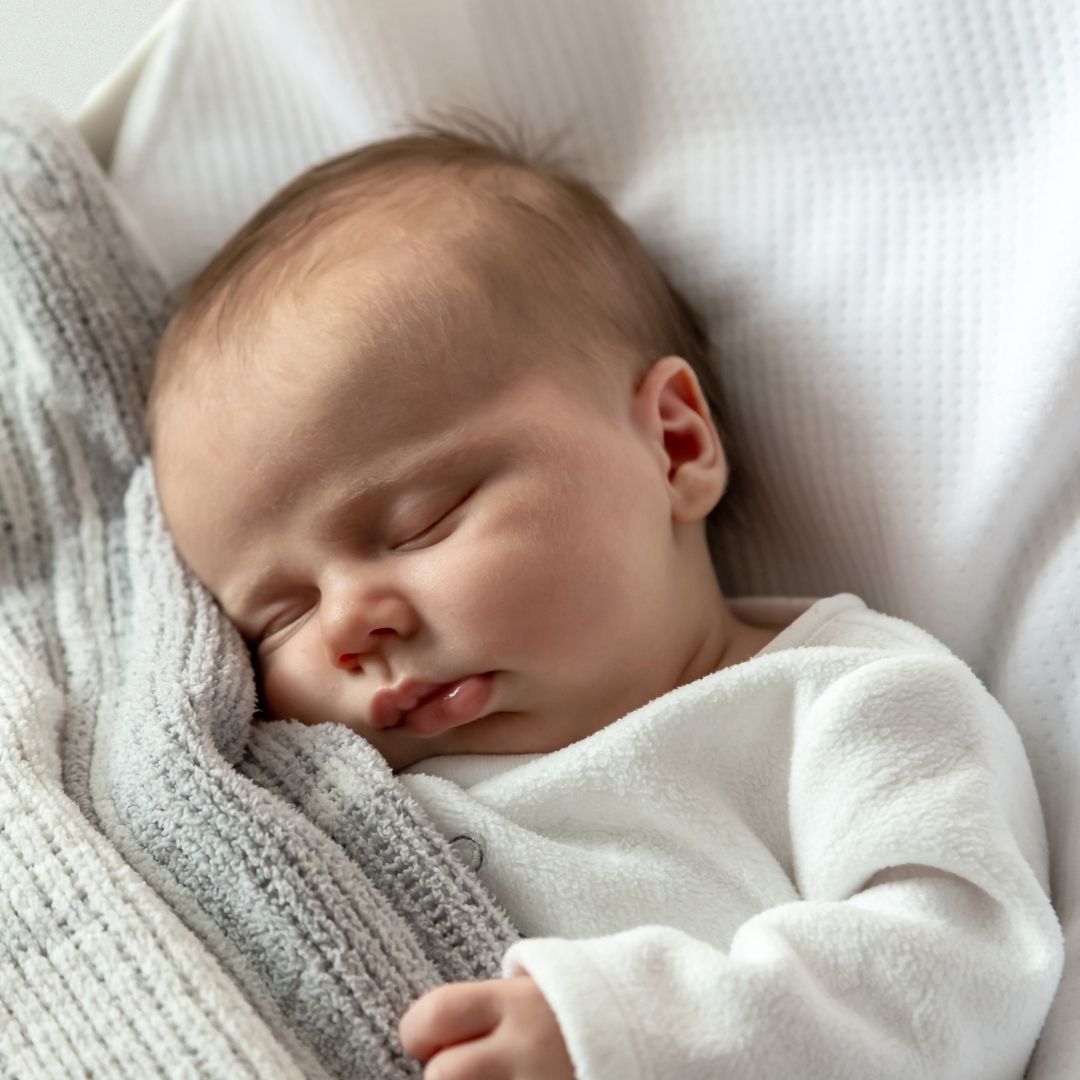 Baby ist in eine Decke gekuschelt und schläft